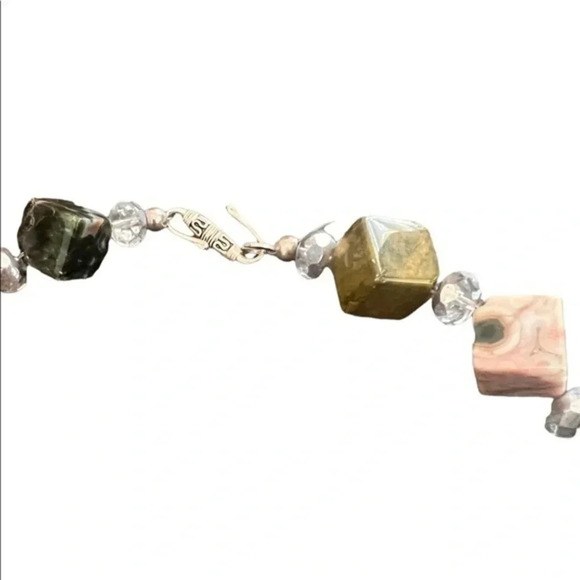 Agate Green Square  Statement Necklace Key West 22” - Picture 3 of 5